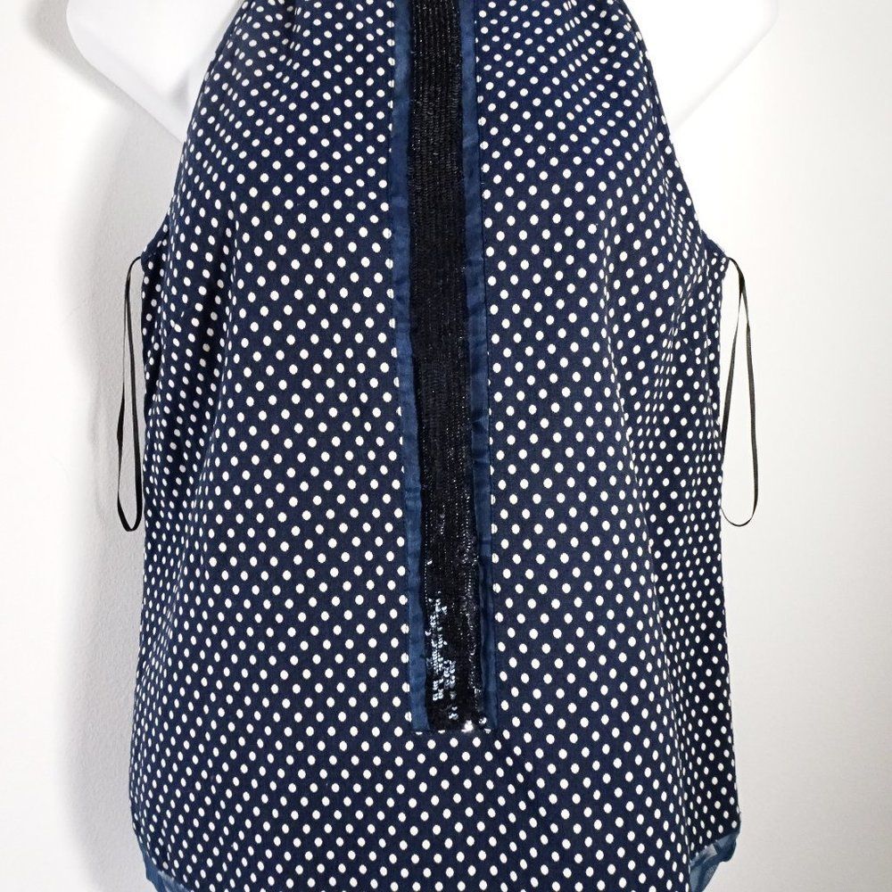 Sachin & Babi Blue White Polka Dot Net Sequin Zipper Back Tank Top XS